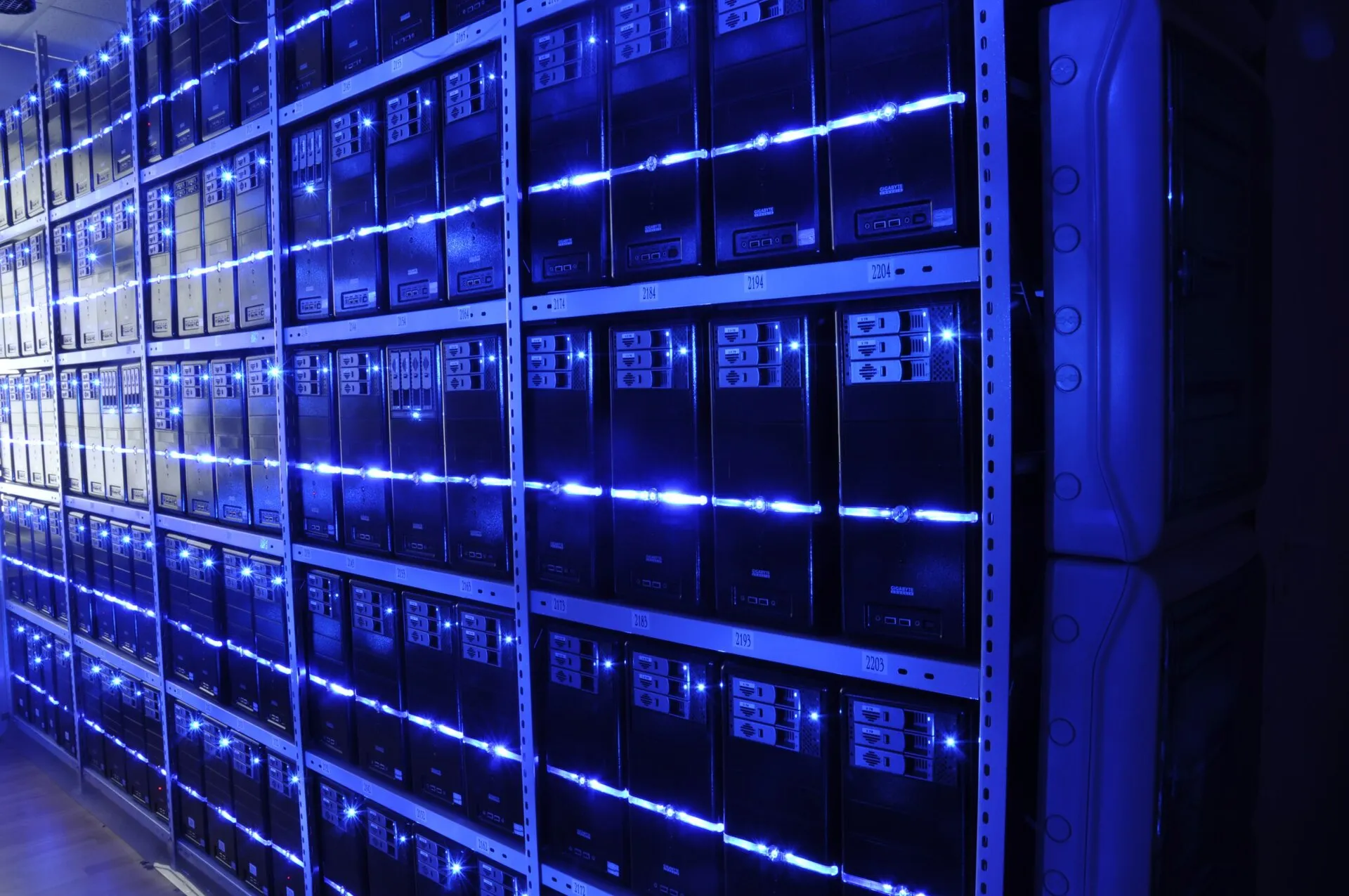 The roof of a data centre building lined with cooling equipment.